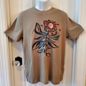 Express Men's Khaki Floral Embroidered T-Shirt Sz M